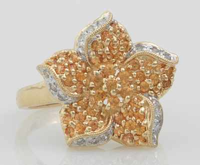 Appraisal: A Ladies' Citrine and Diamond Flower Ring k yellow gold