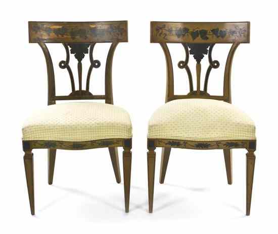 Appraisal: A Pair of Continental Painted Side Chairs each with a