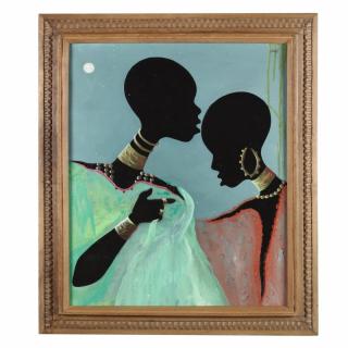 Appraisal: Haitian Painting of Ladies in Moonlight acrylic on canvas signed