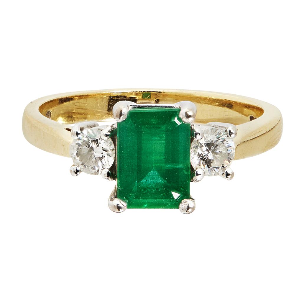 Appraisal: An emerald and diamond set ring claw set with a