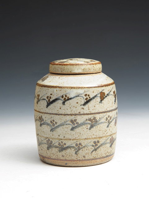 Appraisal: David Leach British - Lidded vasegrey glaze with painted floral