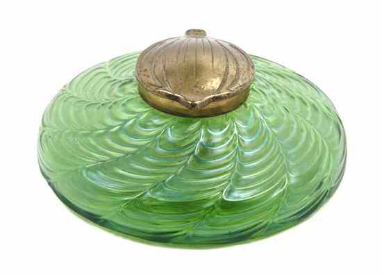 Appraisal: An Austrian Iridescent Glass Inkstand in the manner of Loetz