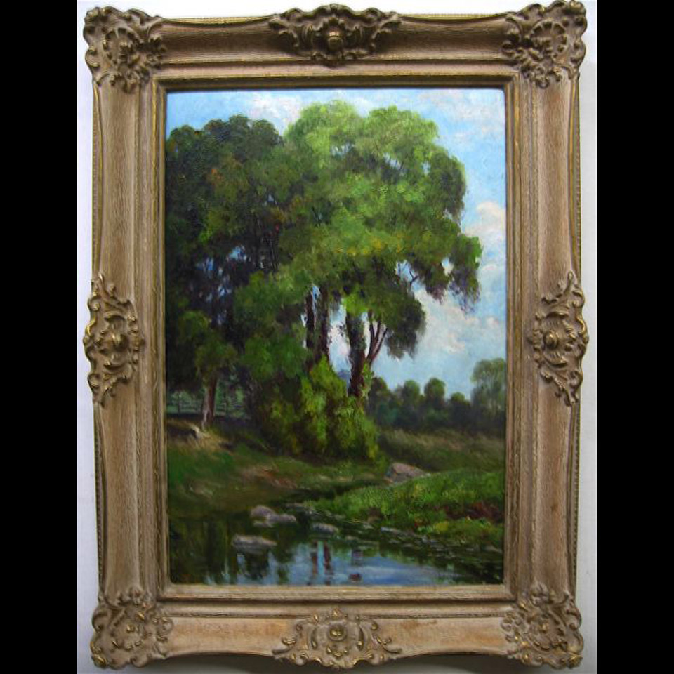 Appraisal: CREEK STUDY J WEFT INDISTINCTLY SIGNED OIL ON CARDBOARD Height