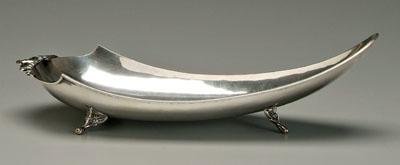 Appraisal: Mexican silver center bowl boat shape scrolled feet maker mark