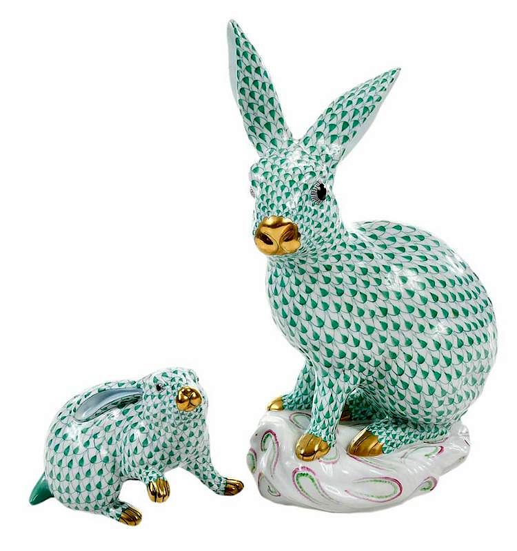 Appraisal: Two Herend Porcelain Rabbit Figurines Hungarian th century each green