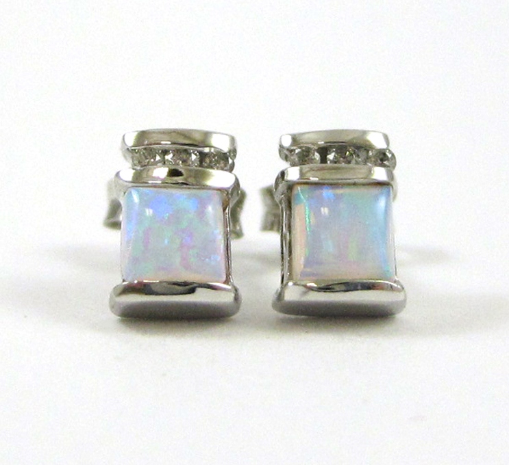 Appraisal: PAIR OF OPAL AND DIAMOND EARRINGS each k white gold