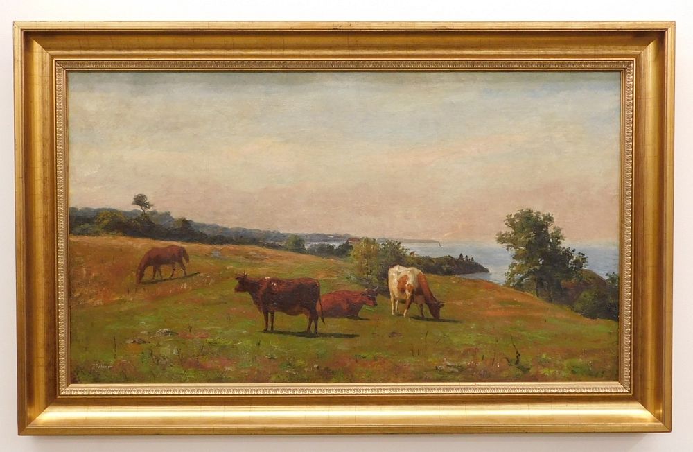 Appraisal: J Robinson Grazing Cows Landscape Painting United States th Century