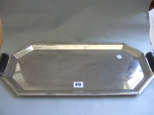 Appraisal: A silver octagonal twin handled tray of Art Deco design