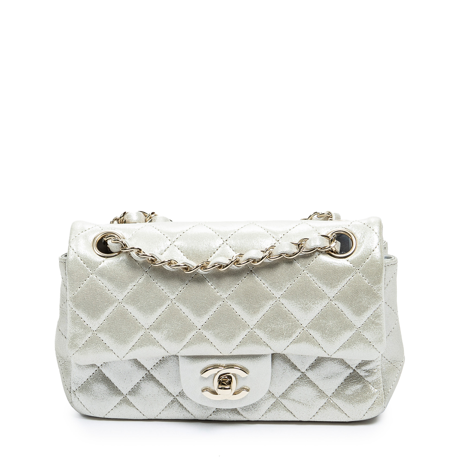 Appraisal: A CHANEL CLASSIC RECTANGULAR MINI SINGLE FLAP A champagne metallic