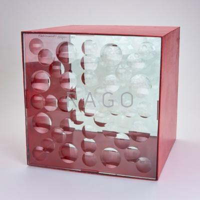 Appraisal: FELICIANO BEJAR Magiscope cube sculpture Mexico Enameled steel cut crystal