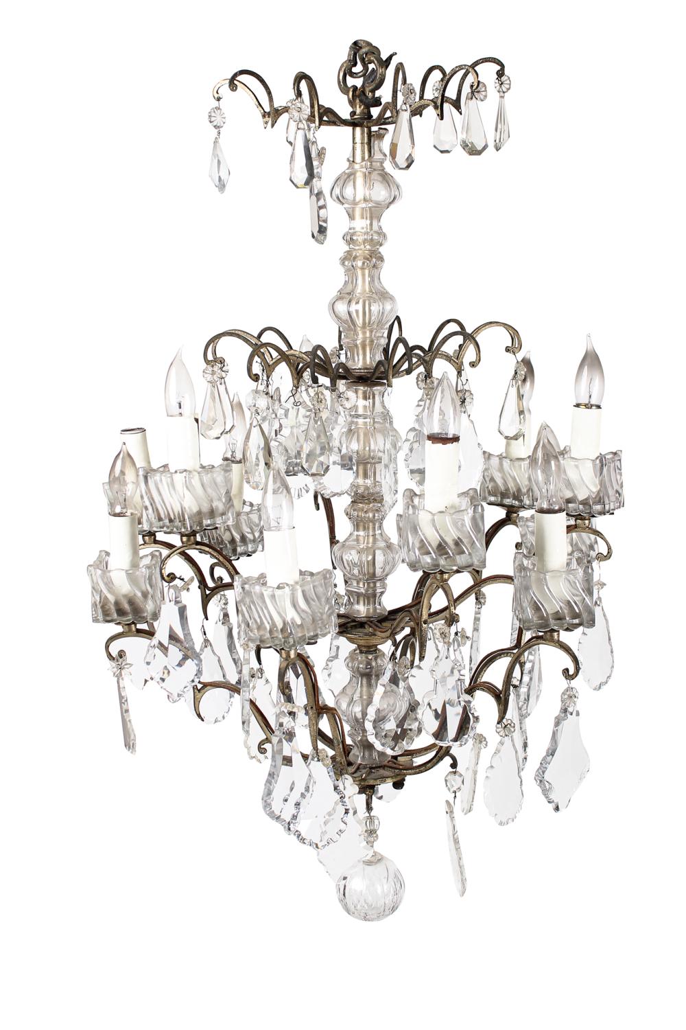 Appraisal: FRENCH METAL DROP CRYSTAL TWELVE-LIGHT CHANDELIER inches diameter inches high