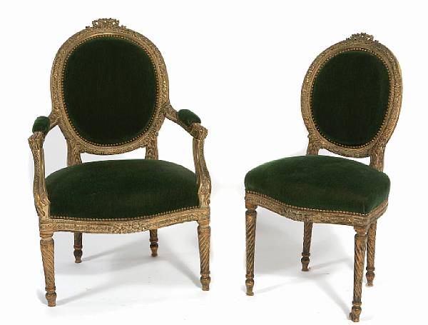 Appraisal: A set of six Louis XVI style parcel gilt and