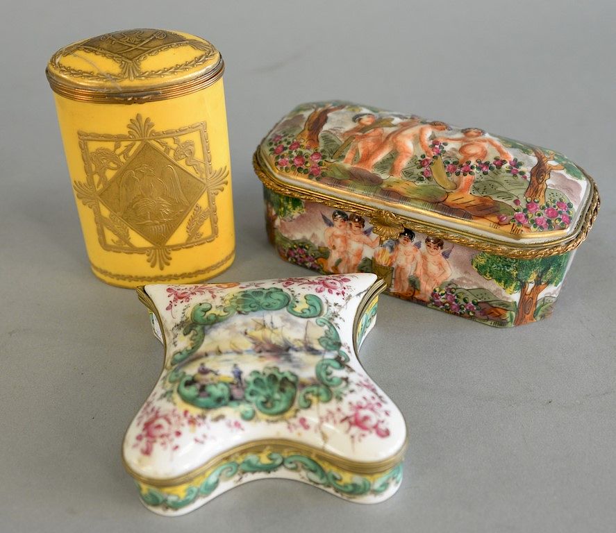 Appraisal: Three small boxes including a gilt metal mounted capodimonte style