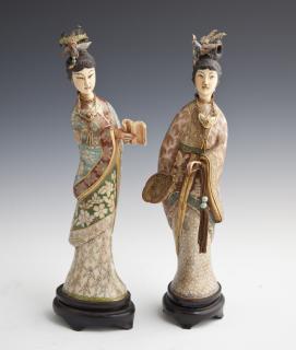 Appraisal: Pair of Oriental Cloisonne Figures of Women c Pair of