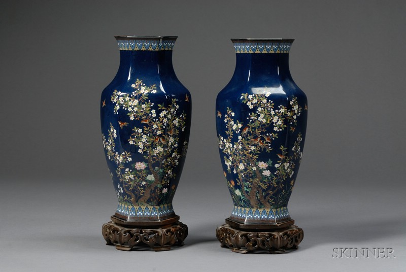 Appraisal: Pair of Cloisonne Vases Japan late th early th century