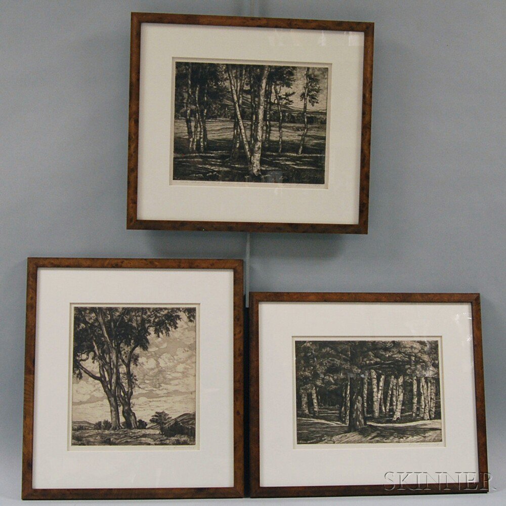 Appraisal: Luigi Lucioni American - Three Framed Landscapes with Trees All