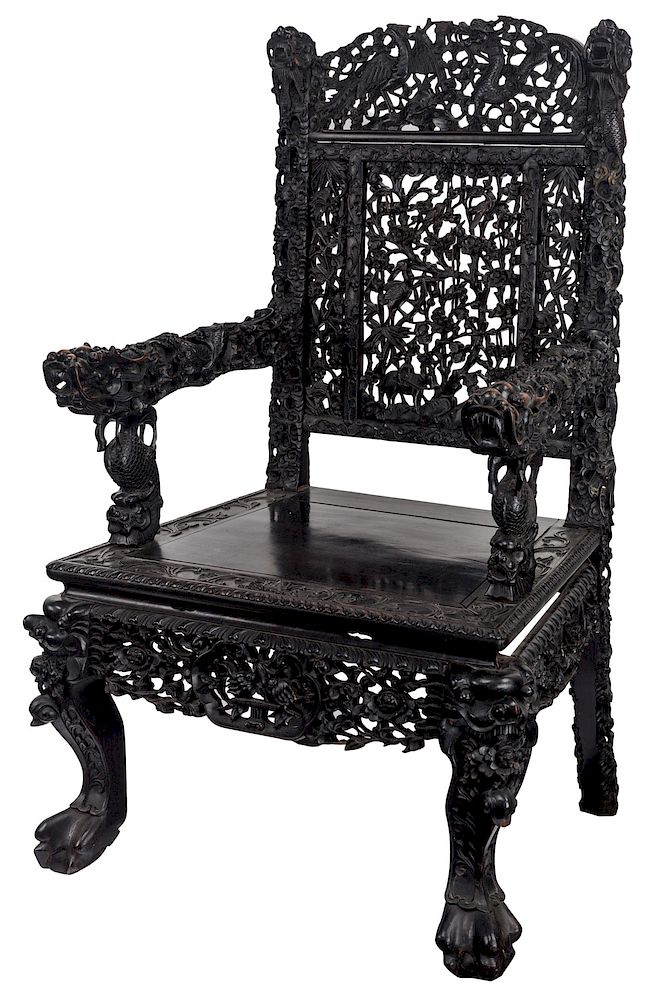 Appraisal: A CHINESE BLACKWOOD ARMCHAIR EARLY TH CENTURY A CHINESE BLACKWOOD