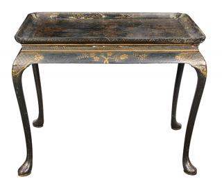 Appraisal: Queen Anne chinoiserie decorated tea tray on stand th century