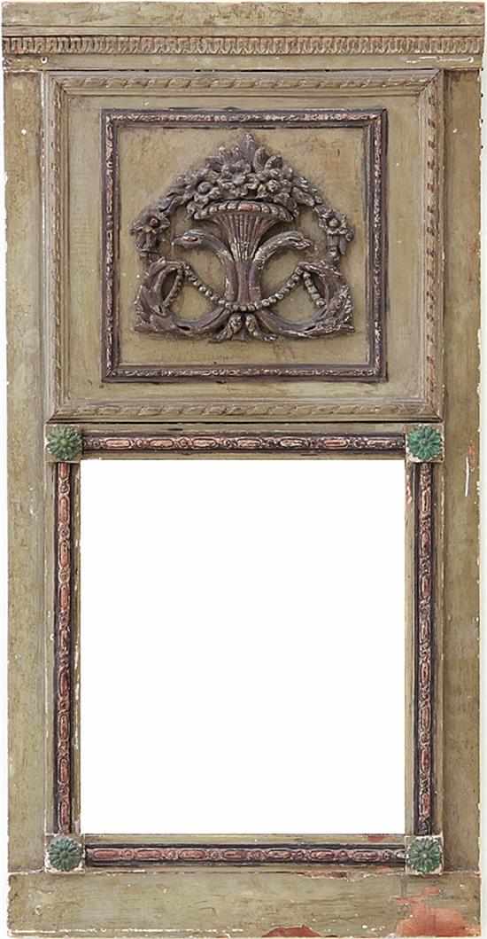 Appraisal: French painted carved wood diminutive trumeau mirror th century molded