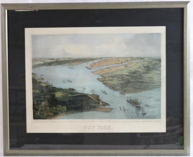 Appraisal: FRAMED AND GLAZED COLORED LITHOGRAPH OF NEW YORK PUBLISHED BY