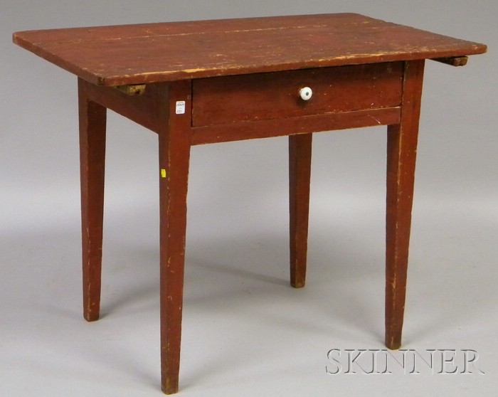 Appraisal: Red-painted Pine Table with Single Drawer ht lg in