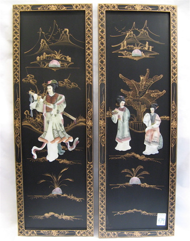 Appraisal: FOUR CHINESE BLACK LACQUER PANELS painted gold accents having various