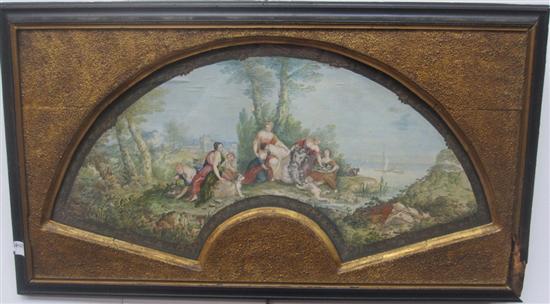 Appraisal: FAN STUDY th C Govache on paper Allegorical scene Framed