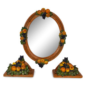 Appraisal: A Set of Italian Painted Terracotta Mirror and Wall Mounts