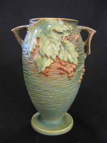 Appraisal: Roseville ''Bushberry'' Art Pottery Vase green handled - '' excellent