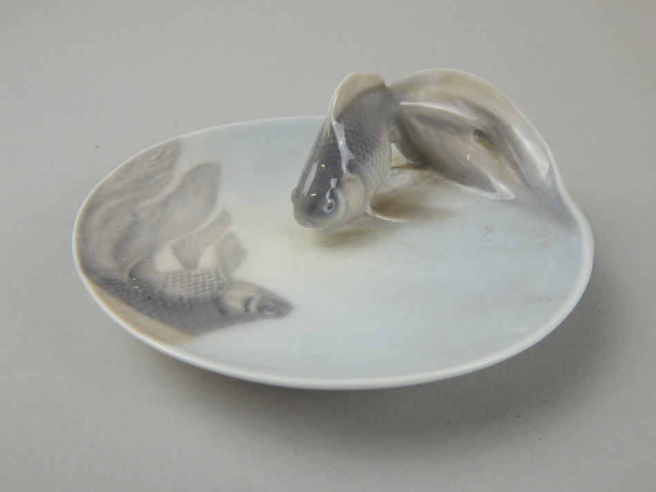 Appraisal: A Royal Copenhagen dish with fish handle number printed marks