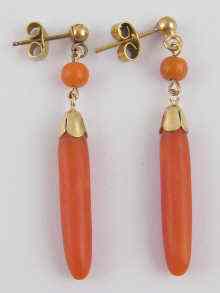 Appraisal: A pair of yellow metal tests carat gold coral drop