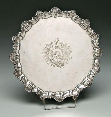 Appraisal: George III English silver tray round with shell and scroll