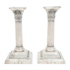 Appraisal: A Pair American Weighted Silver Corinthian Column Candlesticks Gorham Mfg