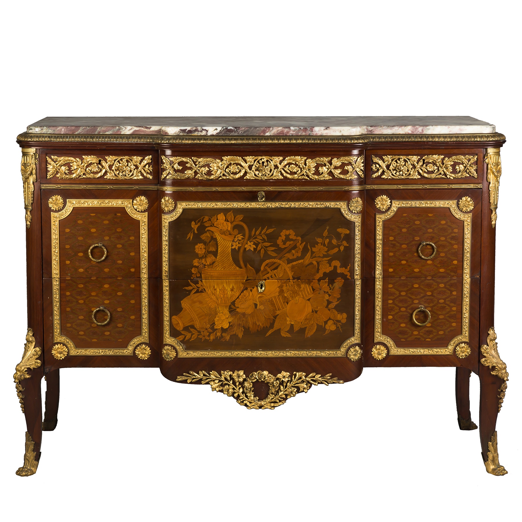 Appraisal: Louis XV XVI French Style Marble Top -Drawer Chest Early