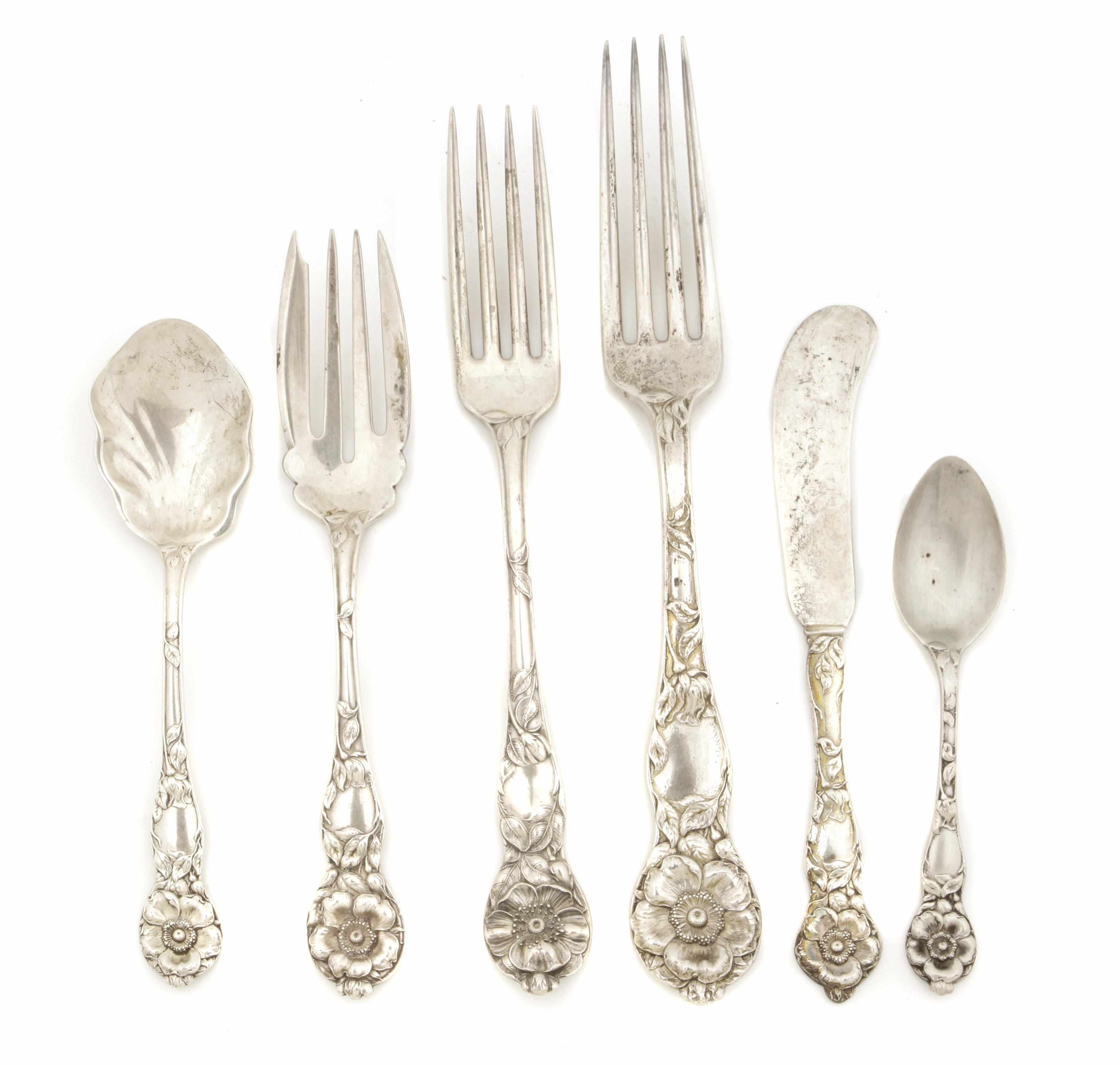 Appraisal: A Watson Wallace sterling silver 'Wild Rose' part flatware service