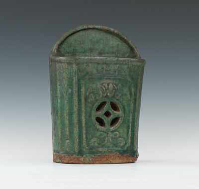 Appraisal: A Chinese Green Glazed Pottery Wall Vase Apprx H x