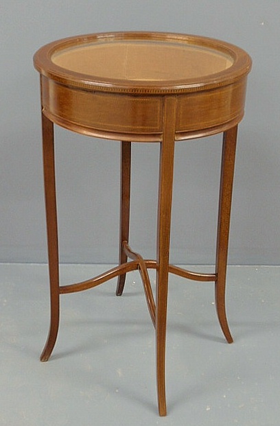 Appraisal: Delicate inlaid mahogany round top curio table h x dia