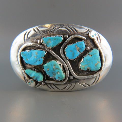 Appraisal: Zuni Indian Turquoise Belt Buckle rich blue stones in sterling