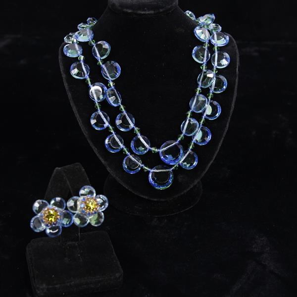 Appraisal: Miriam Haskell pc Blue Green Necklace Clip Earrings