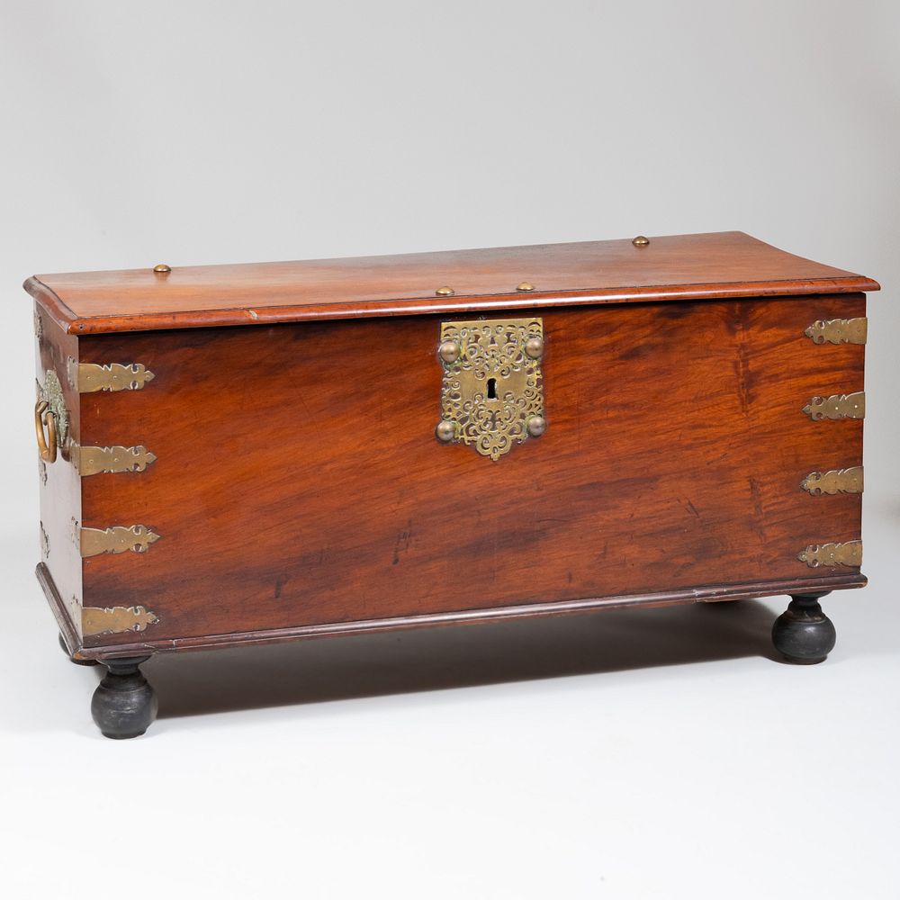 Appraisal: Spanish Colonial Brass-Mounted Cedar Traveling Trunk Opening to a welled