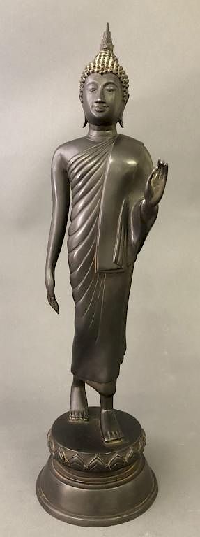 Appraisal: Thai Bronze Standing Shakyamuni Thai bronze figure of a standing