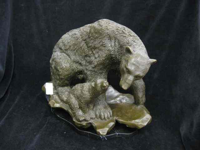 Appraisal: Bronze Statue of Bear Cub '' tall black marble base