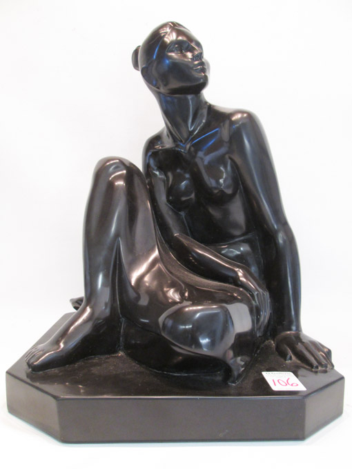 Appraisal: REBECA CHAVEZ MEXICO ST CENTURY FIGURAL BLACK STONE CARVING nude