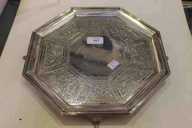 Appraisal: A SILVER SALVER of octagonal form with engraved decoration and