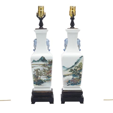 Appraisal: Pair of Famille Rose Landscape Vases Republican Period Each of