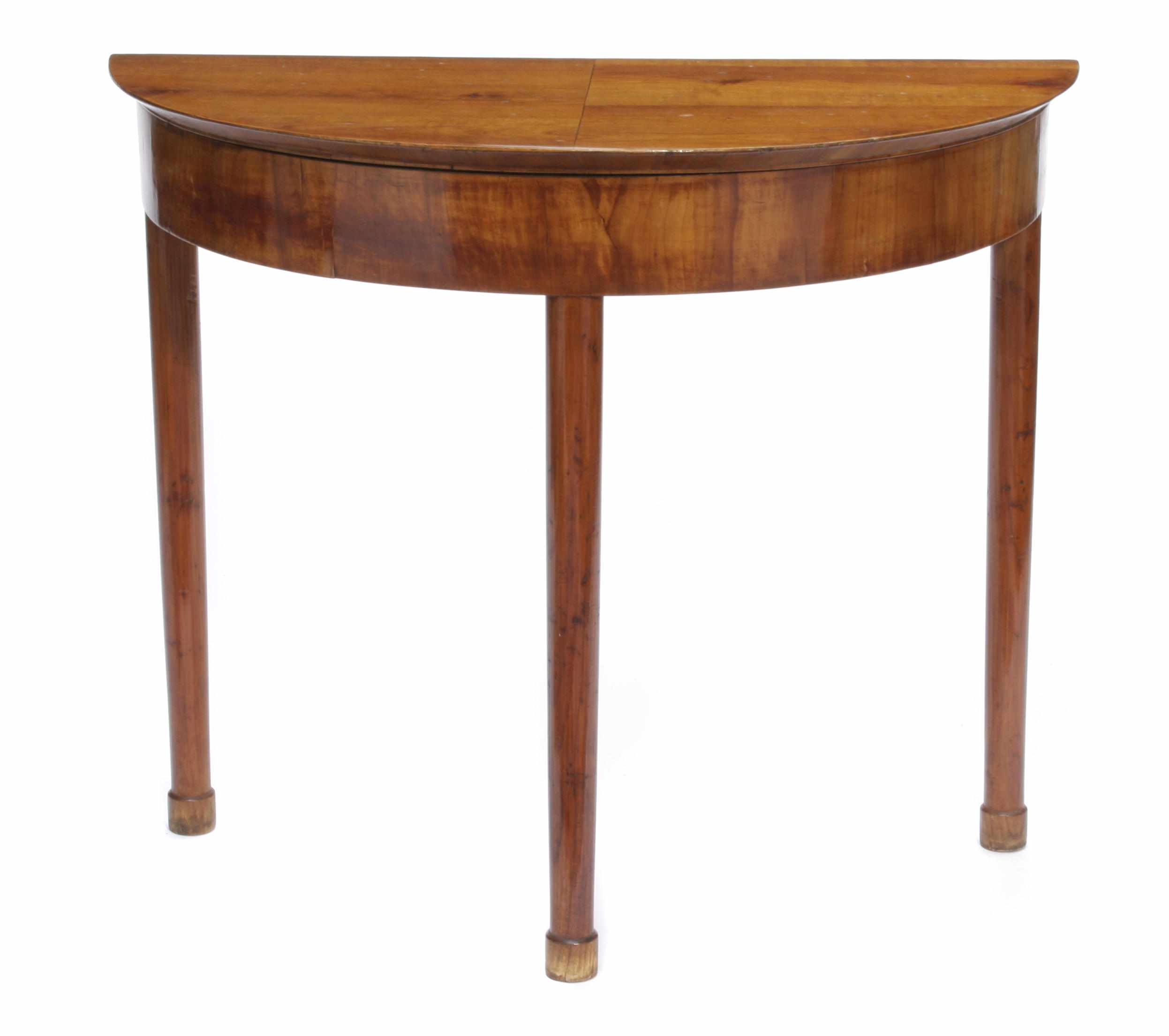 Appraisal: A Biedermeier ash and walnut demilune side table height in