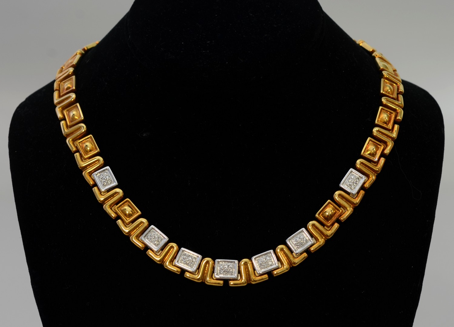 Appraisal: K Yellow and White Gold Necklace with White Gold Medallions