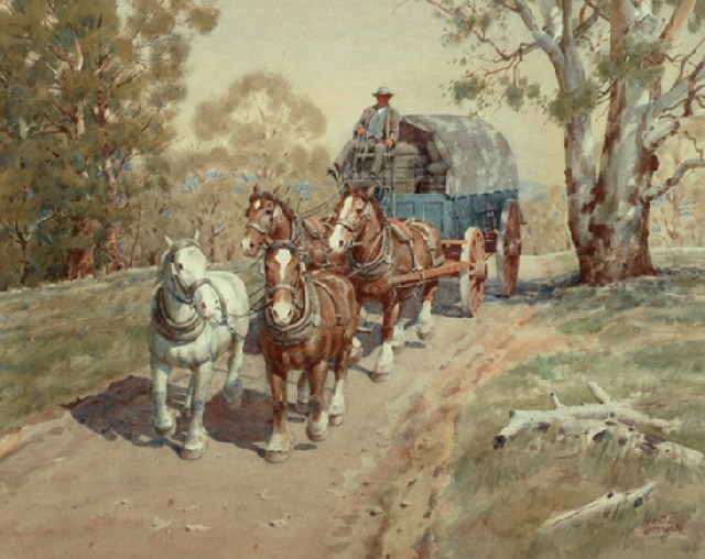 Appraisal: Allan Thomas Bernaldo - Horses Pulling a Wagon watercolour signed