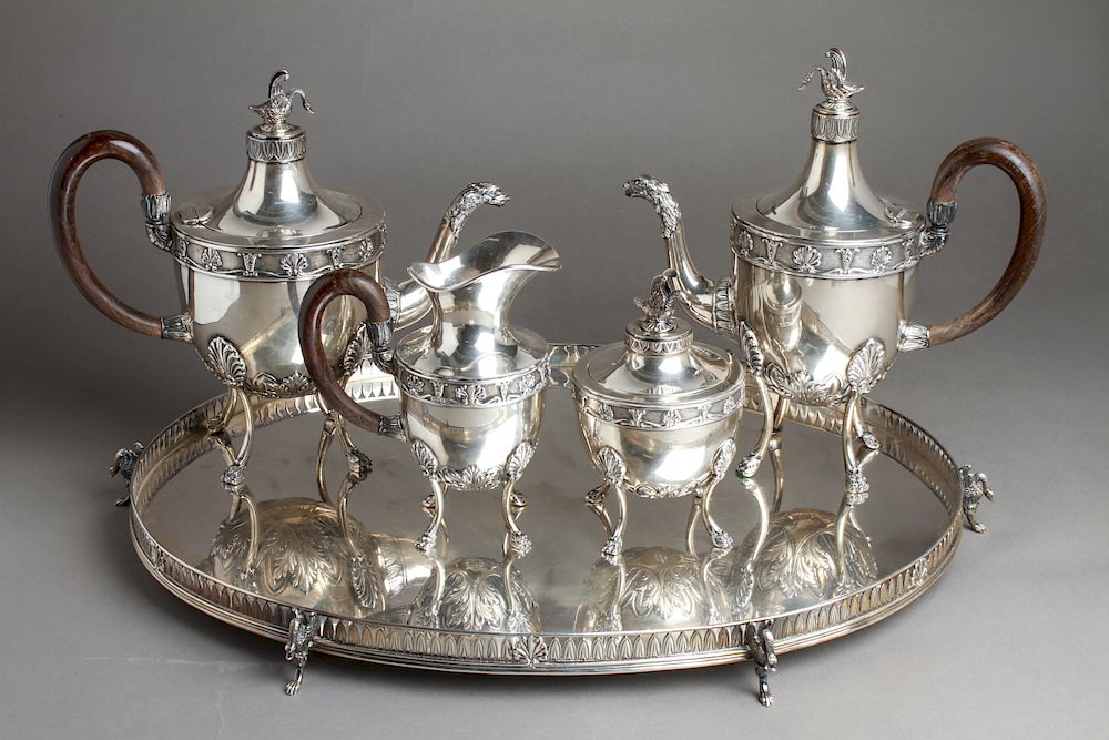 Appraisal: Buccellati Silver Swan Tea Coffee Service w Tray Buccellati sterling