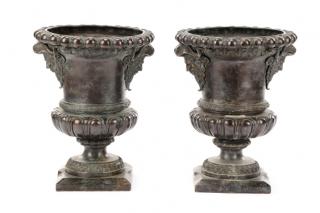 Appraisal: Pair of Patinated Metal Campana Garden Urns Continental likely Italian